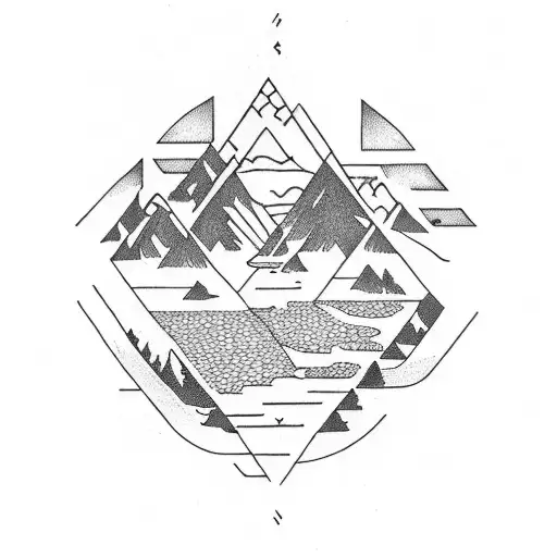 A Tattoo Design Featuring A Hiking Trail With A Psychedelic Twist