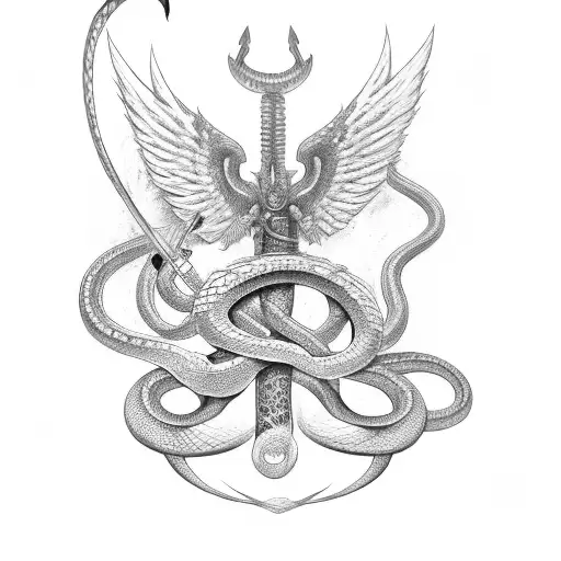 Snake With Sword And A Angle With Wings With Storm And A Scorpinon