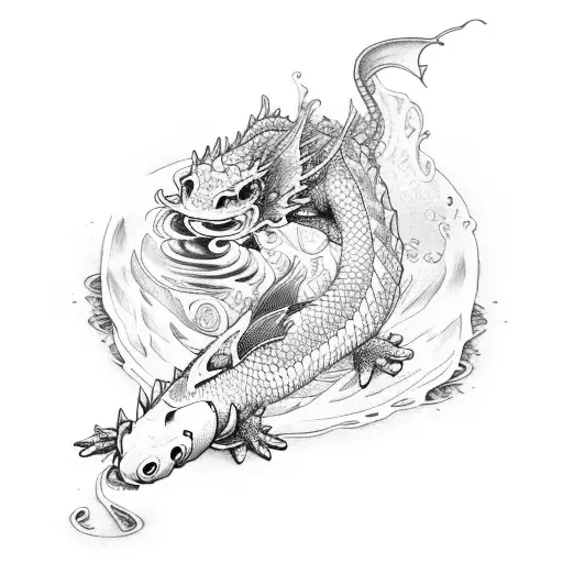 Dragon Holding A Koi Fish On A Waterfall Tidal Wave