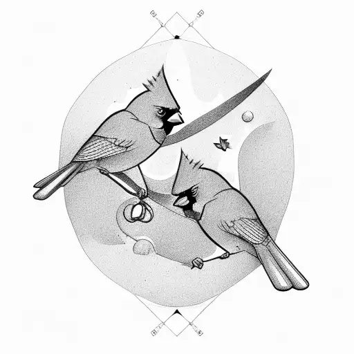 A Cardinal And Canary Flying Playfully Facing Each Other