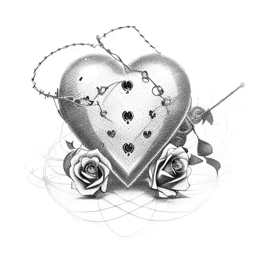 Barbedwire With An Heartshaped Handgrenade With Rose Petals