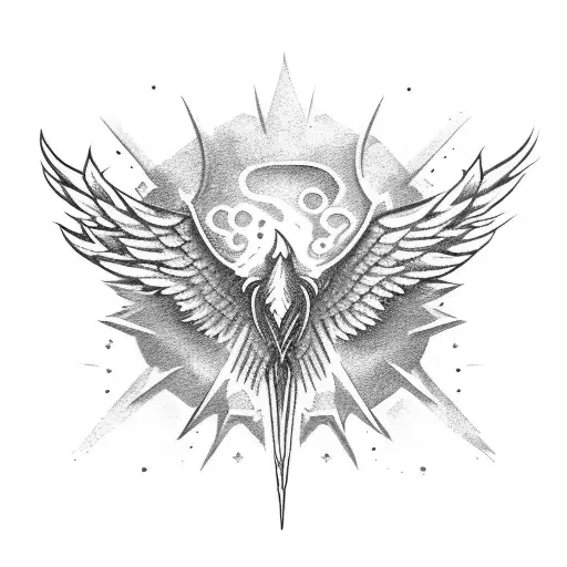 A One Wing Broken Phoenix Diving Up From Flames