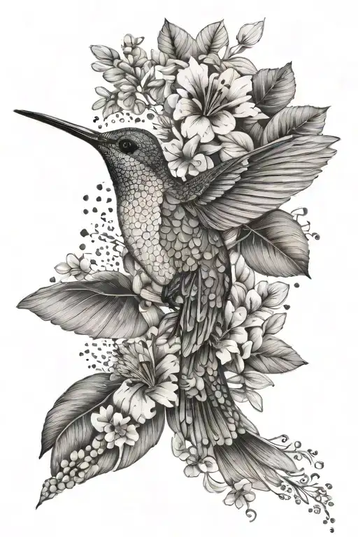 Hummingbird With Assorted Plants And Flower Growing