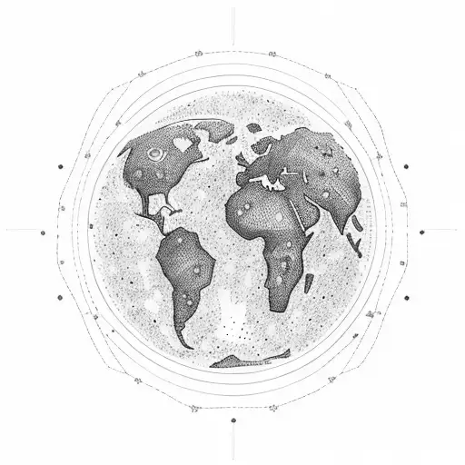 A Dotwork Design Of A World Map With Constellations Of Gemini Connecting The Locations