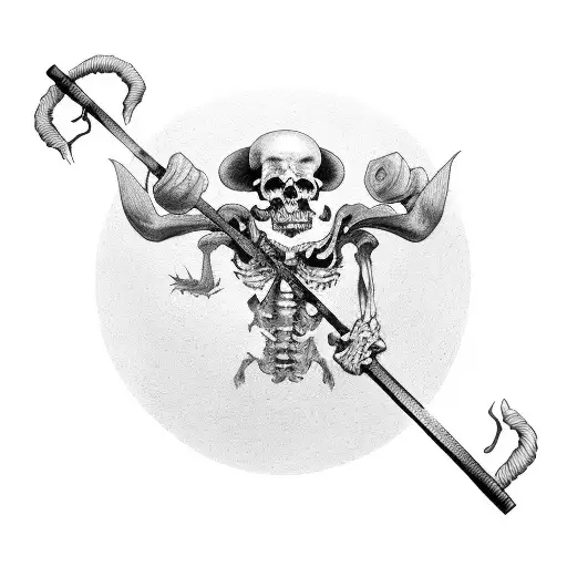 A Death Reaper Lifting Weights With A Scythe-shaped Barbell