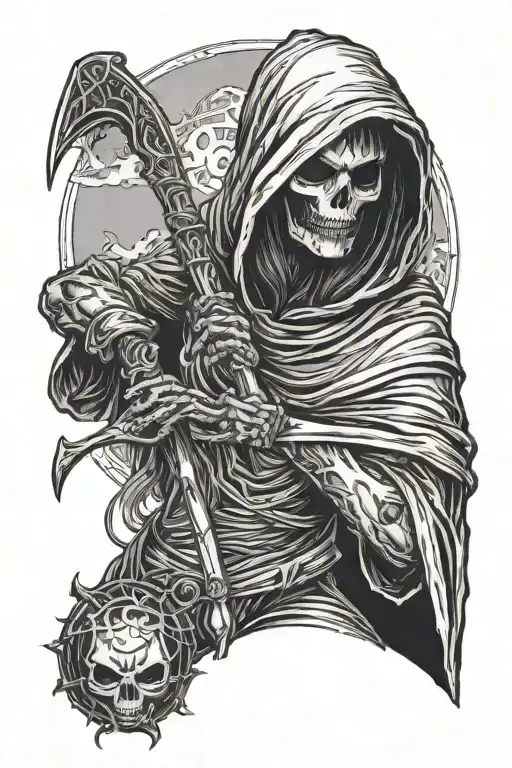 Hooded Grim Reaper Girl Holding Scythe