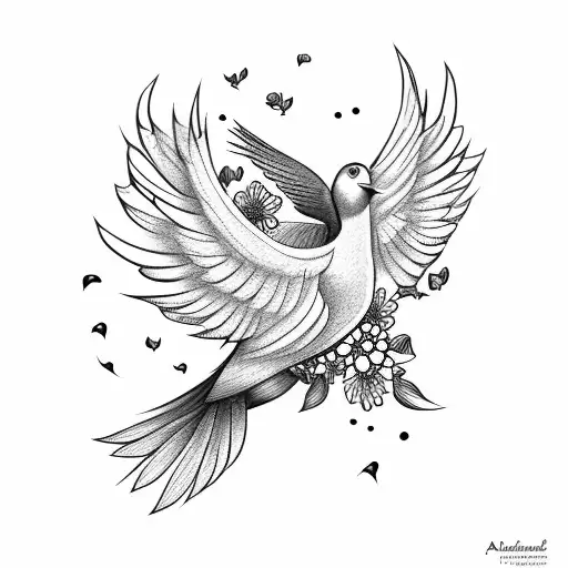 Bird Spreading Its Wings With Flowers Around It