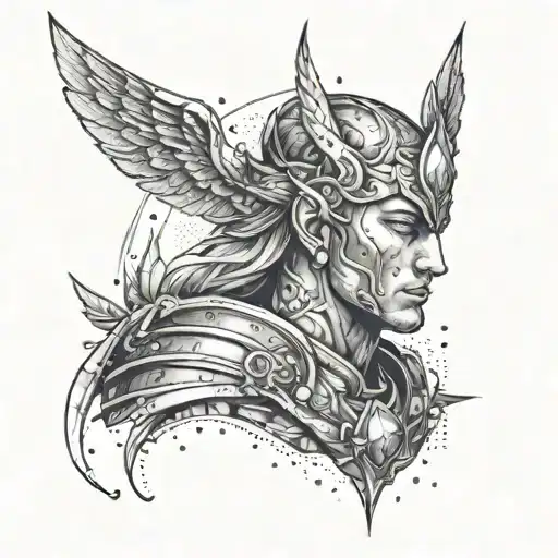 A Celestial Warrior With A Tear-shaped Gem Representing Lucifer's Tear On Their Arm