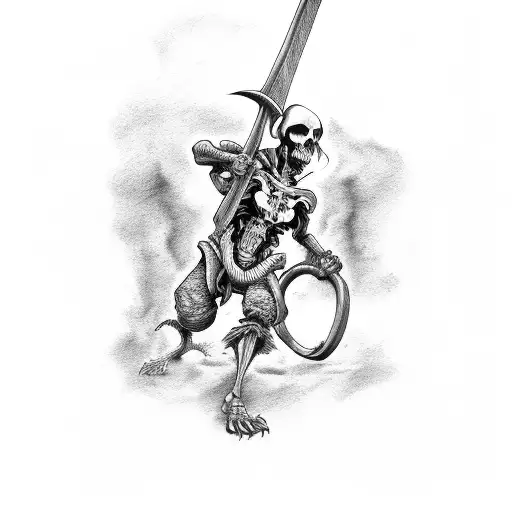 A Reaper Lifting Weights With A Scythe