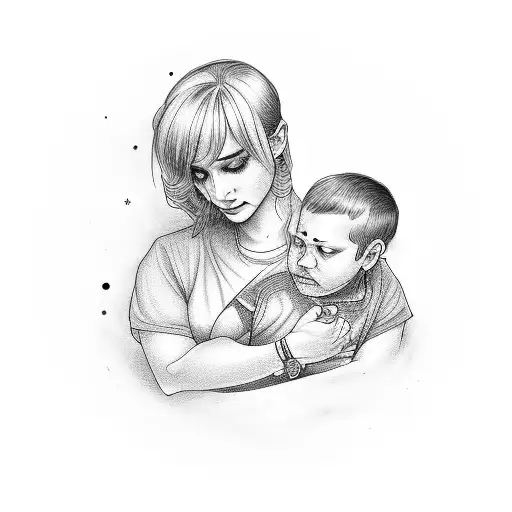 Mother Holding Son With The Text Legend