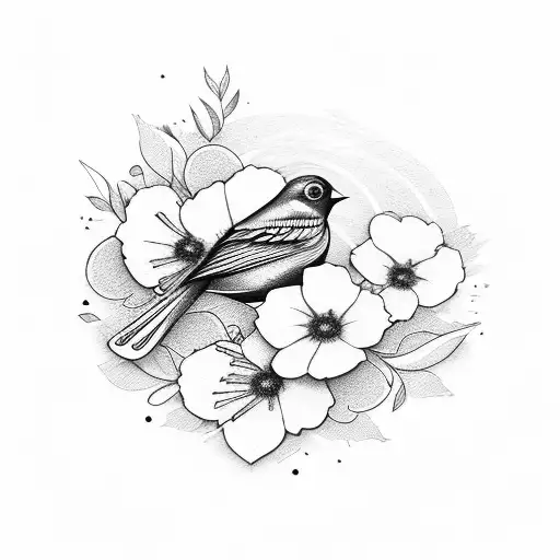 Bird With Flowers Around It