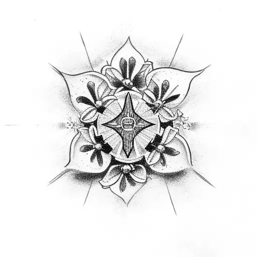 Christian Cross With Flowers Around It