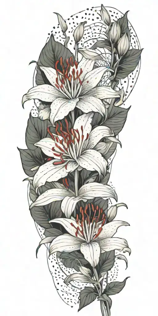 Spider Lily Flowers Blooming With Red Lotus Flower