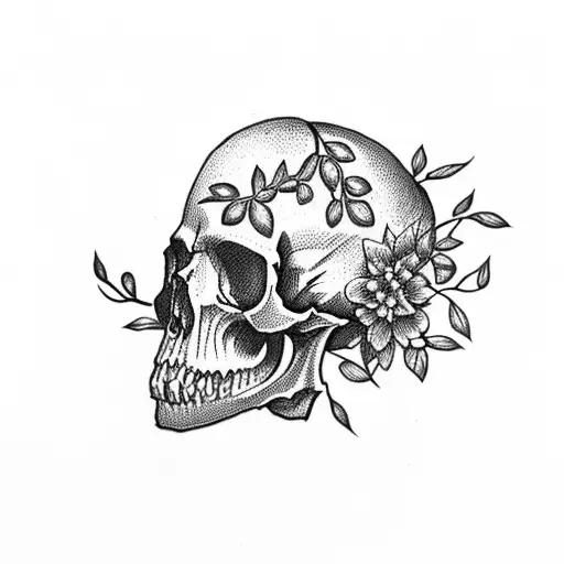 Skull With Flowers And Thorns