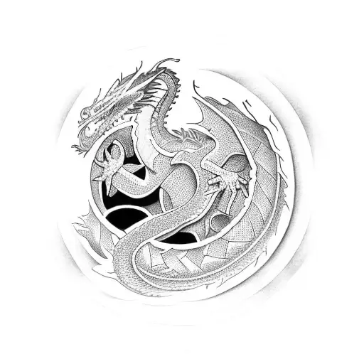 A Dragon Emerging From A Mesmerizing Geometric Portal