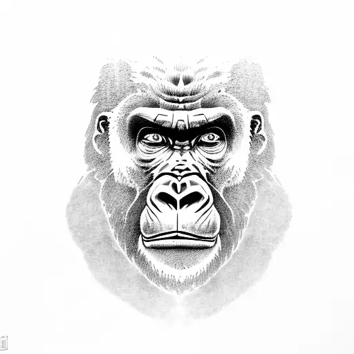 A Dotwork Illustration Of A Powerful Gorilla Hidden Within A Lush Green Canopy