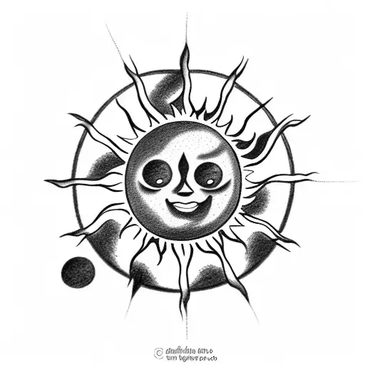 Miniature Stick Figure Characters Standing In A Circle Around A Very Large Burning Sun