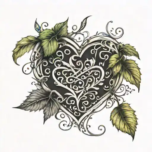 An Intricate Design Of A Heart Intertwined With Vines And Flowers Symbolizing Love For The Outdoors