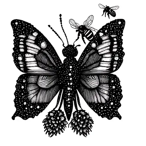 Small Butterfly And Small Bee Flying