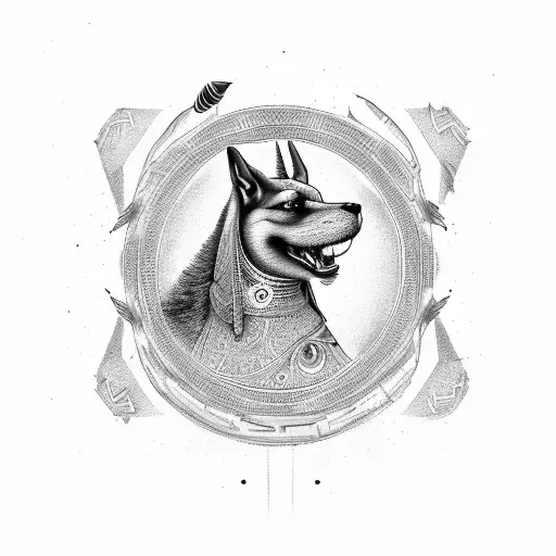 Amunra And Anubis In Chinese Black White Circle