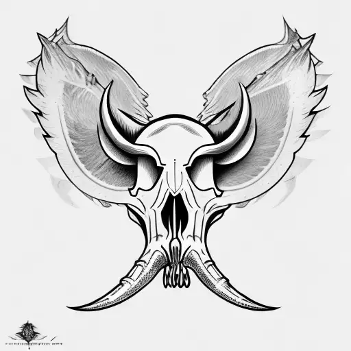 Hog Skull With Tusk Surrounded By Large Angle Wings