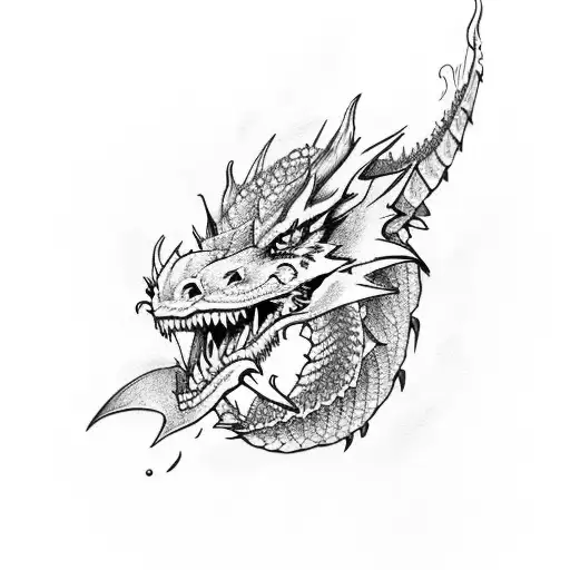 Scary Dragon And Wolf