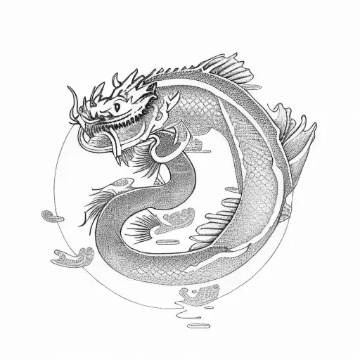 Moses And A Dragon And Koi Fish And Tree