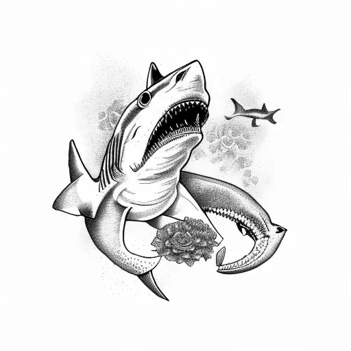 Straight Razor With Shark And Flowers