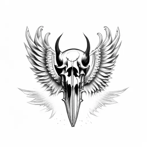 Hog Skull With Tusk Surrounded By Wings Side Profile