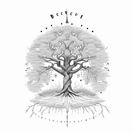 An Intricate Tree Design With Branches Representing Each Family Member's Birth Date