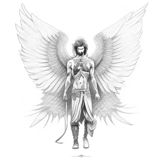 Raising Male Angel Tattoo On Back