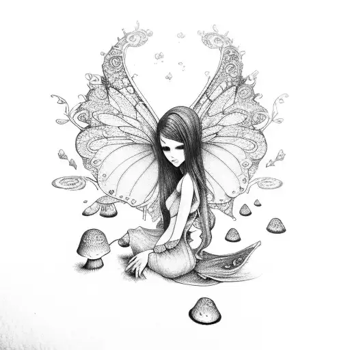 Melancholic Fairy Lying On A Mushroom