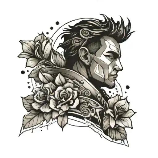 Design A Tattoo Featuring A Warrior Surrounded By Lisianthus Flowers In A Geometric Border