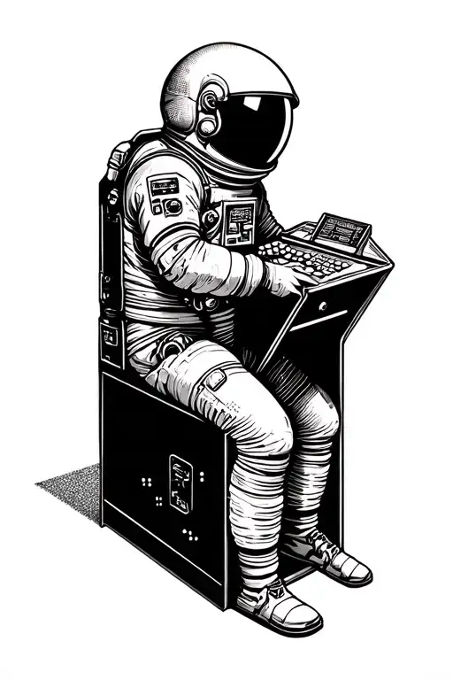 Astronaut Lonely Playing Arcade Machine