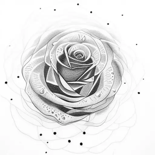 A Dotwork Tattoo Of A Realistic Rose With Leo Constellation Incorporated In The Petals