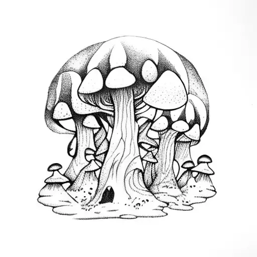 A Mystical Forest With Towering Mushrooms And Fairies Dancing Among Them