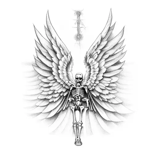 Skeleton With Angel Wings Falling Like Icarus