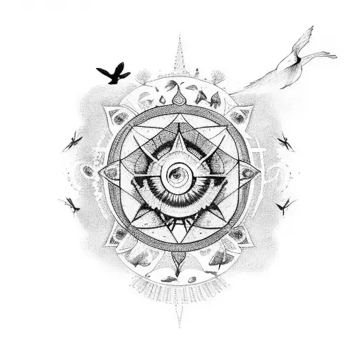 A Tattoo With Birds And Leo And Cancer Symbols