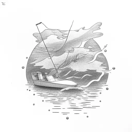 Lightning Going Down With A Small Boat And Water Under It