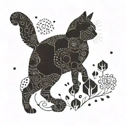 A Cat Silhouette With Intricate Dotwork Patterns Representing Different Cat Breeds