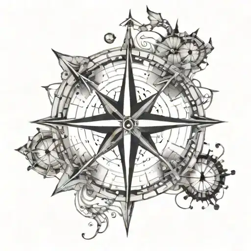 An Intricate Compass Rose Design With Constellations As The Cardinal Directions