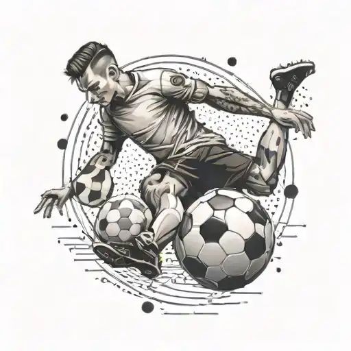 A Tattoo Of A Soccer Player Kicking A Ball With A Computer Keyboard As The Background