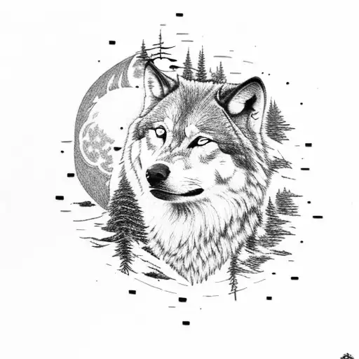 Nietzsche's Head And A Wolf In A Forest With A Moon