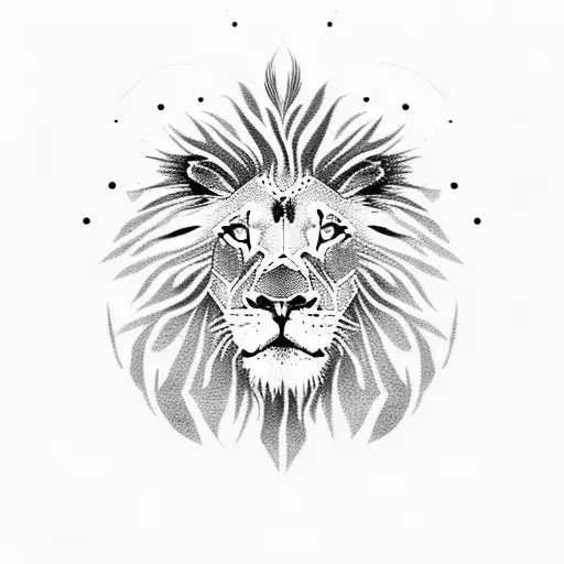 A Dotwork Lion Silhouette With African Savannah Landscape Incorporated Into Its Fur