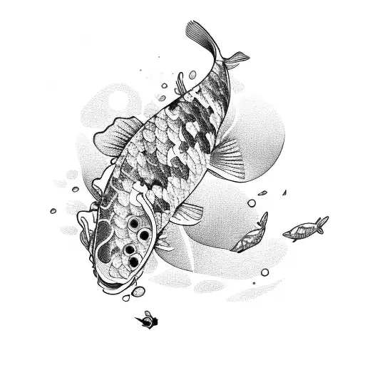 One Black And One White Koi Fish With Pink Cherrry Blossoms Floating Around Them