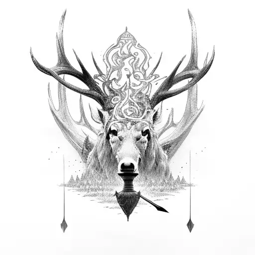 A Fantasy Warrior Riding An Elk Into Battle With Music Notes Trailing Behind