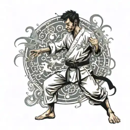 A Karate Fighter Battling A Mythical Creature Inspired By Music