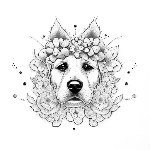 Dog Silhoutte With Flowers