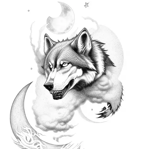 Grim Reaper With Smoke Wolves Trees And Moon