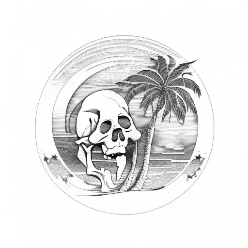 Palm Tree With Skull And Moon